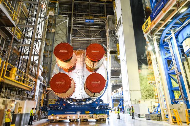 NASA image: NASA Prepares Artemis I SLS Rocket Stage for Move to Pegasus Barge